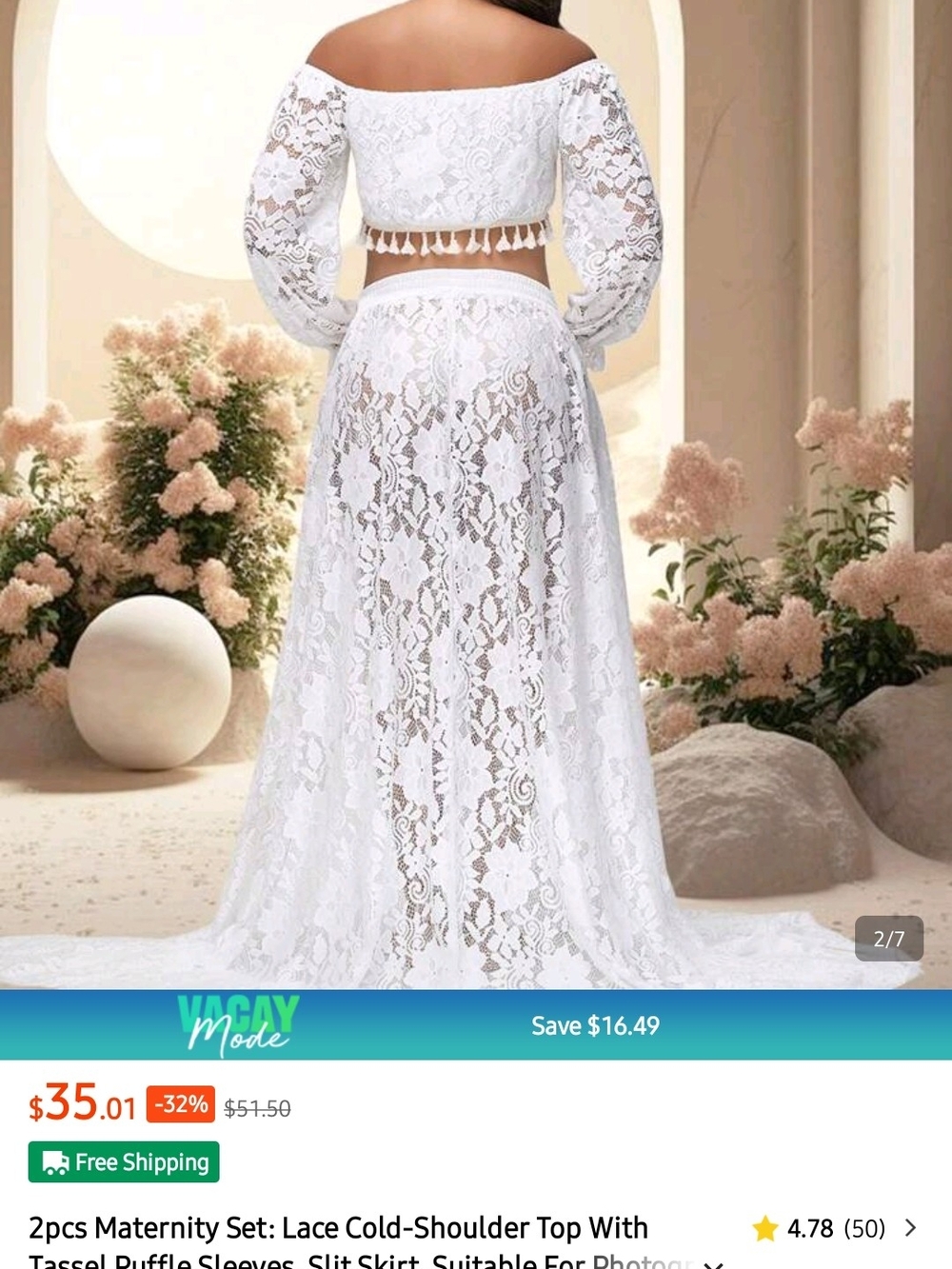 White Lace Two-Piece Cold-Shoulder Set